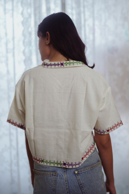 Summer Blues Rabari Crop Shirt