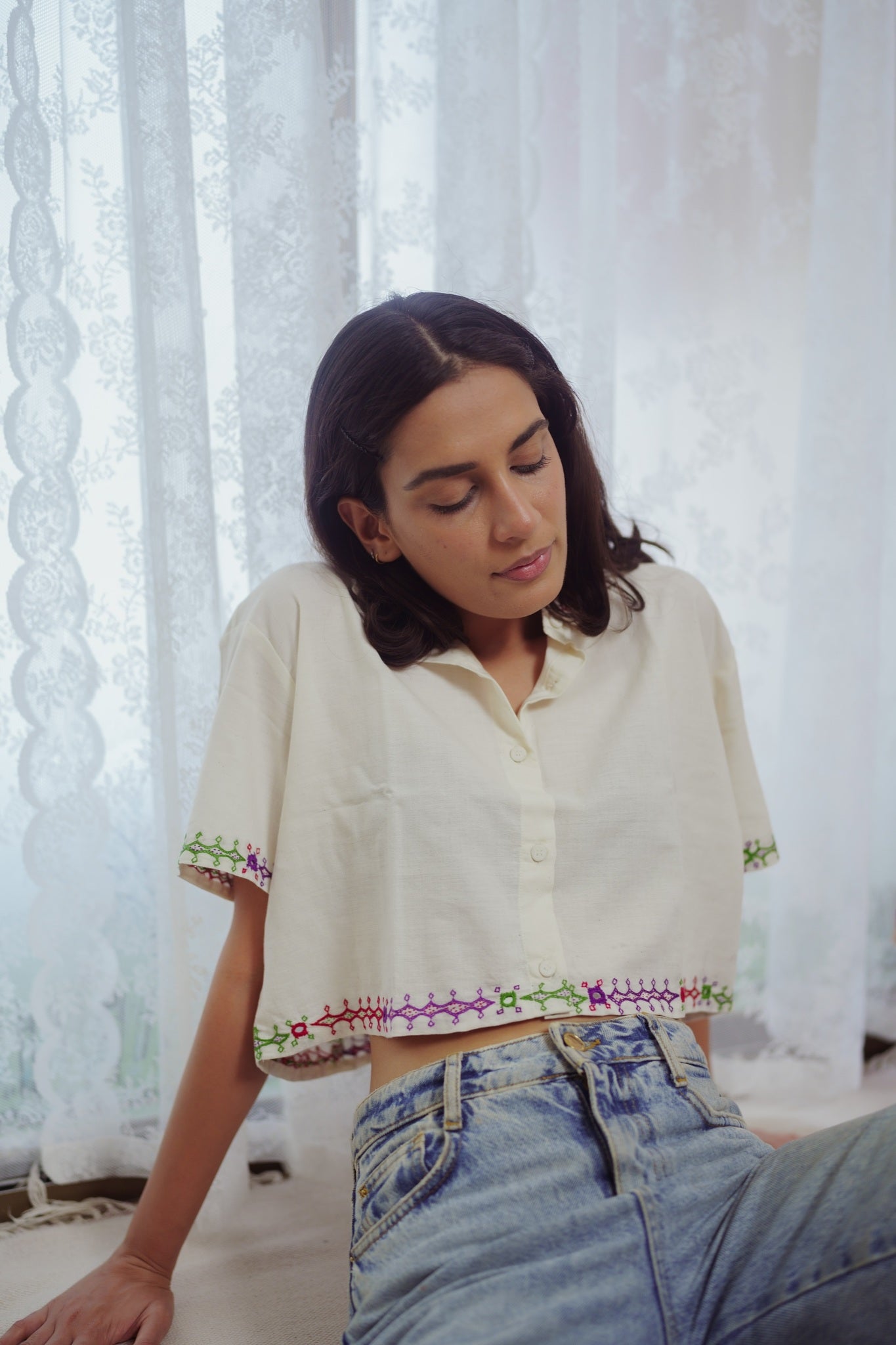 Summer Blues Rabari Crop Shirt